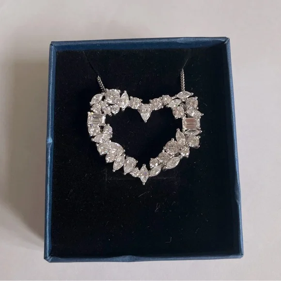 TOVA // diamonique mixed cut heart pendant chain .925 Sterling silver Necklace - Picture 5 of 11